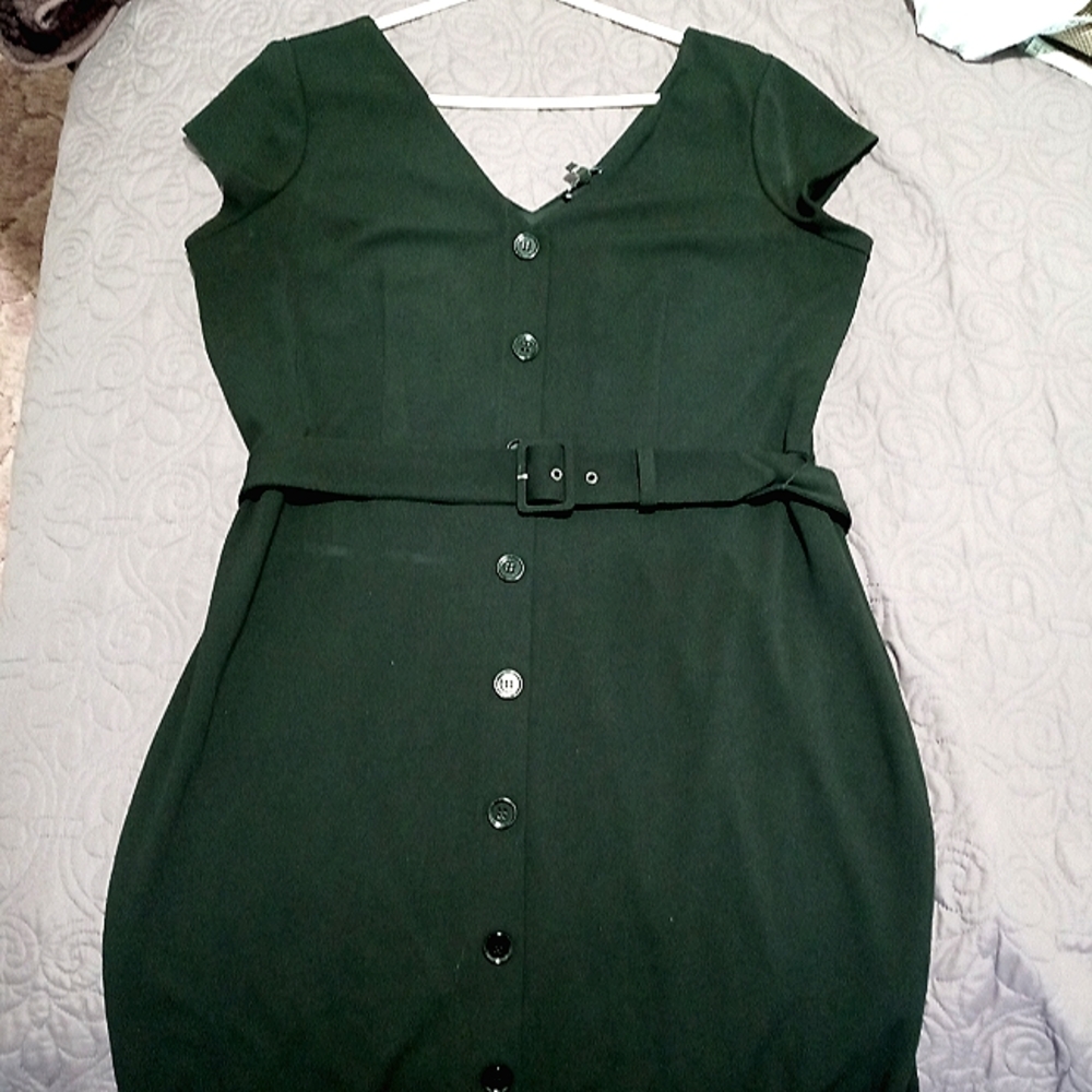 Black button-down belted dress
